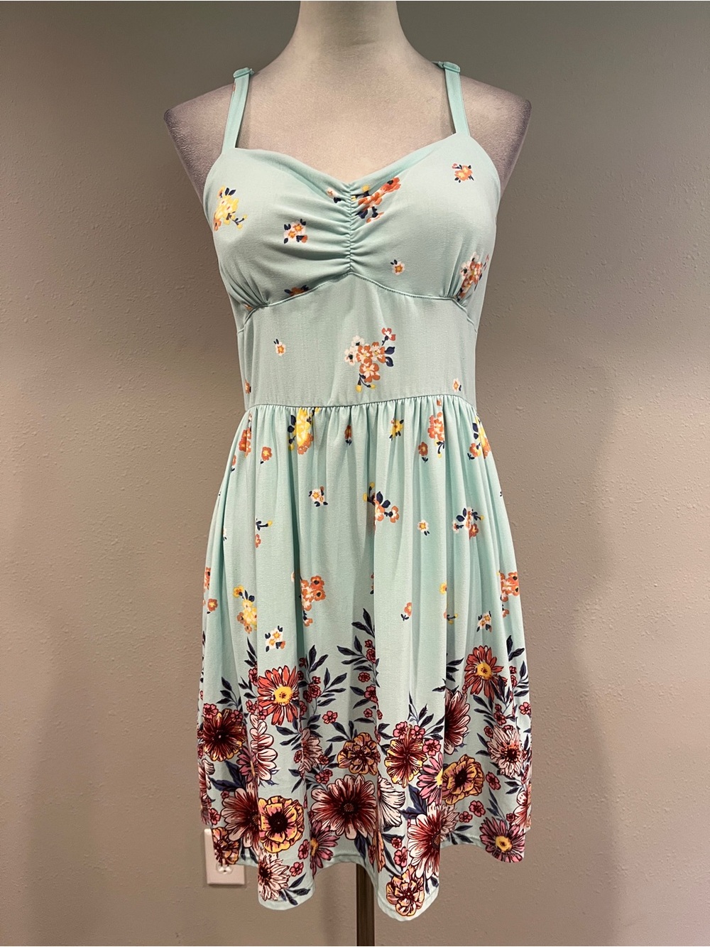 Pale blue Floral‎ Sundress with straps size juniors large